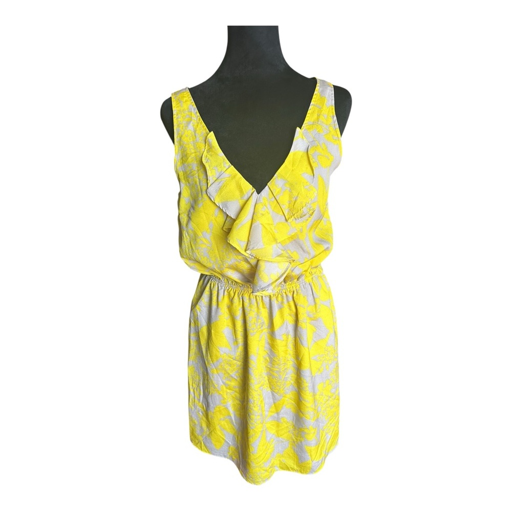 Express Yellow & Beige Floral Ruffle Dress – Size M - Picture 7 of 8